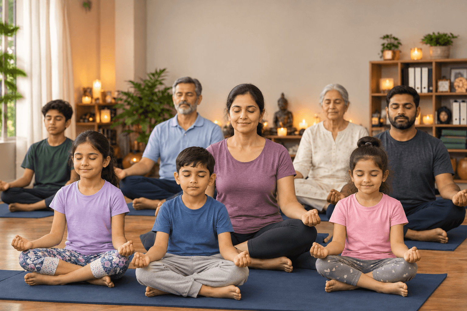 elderly and family yoga